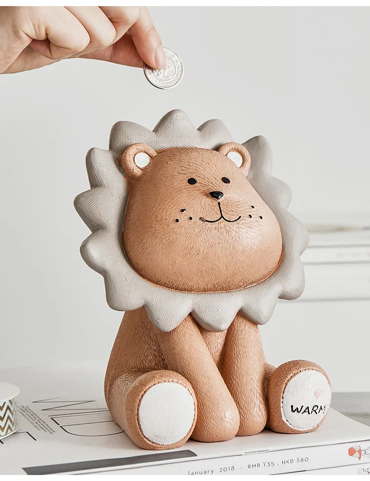 Cute Sunny Lion Coin Bank For Kids,Resin Money Box,Best Gift For