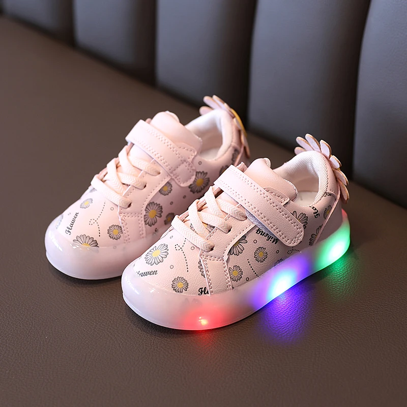 

New arrival spring autumn LED kids child shoes in bulk, Pink/white