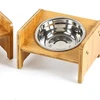 Set of 2 Raised bamboo Pet Bowls for Cats and Small Dogs