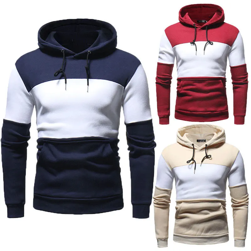 

Wholesale Color Block Spring Front Pocket Cotton Pullover Patchwork Men's Hoodies