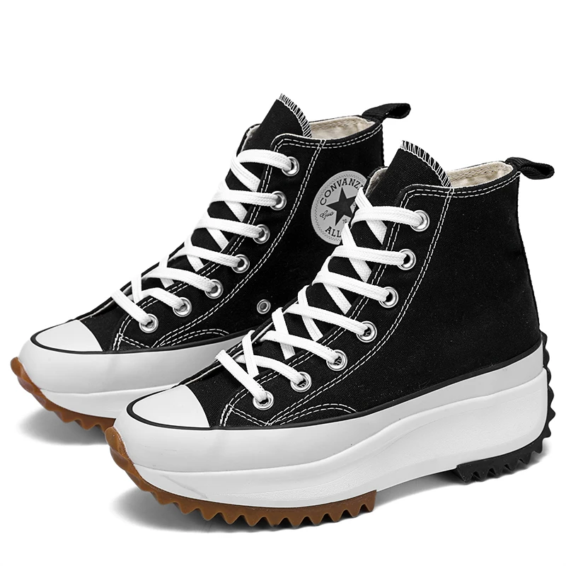 

2022 Latest Trending Casual Thick Sole Black White Canvas Shoes For Women