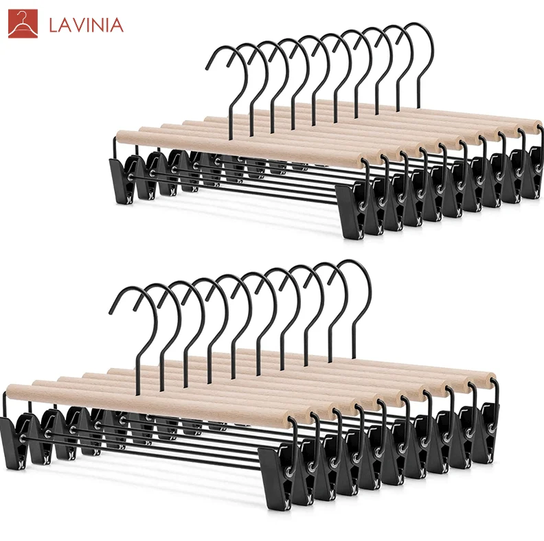 

Lavinia Wholesale Adjustable Multifunctional Beech Wood Trouser Hanger With Metal Clip Trouser Rack Skirt Scarf socks Clip