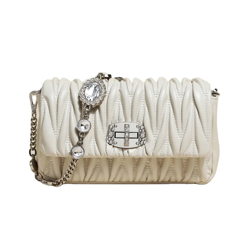 

New rhinestone bag purse diamond handbag ruched cow leather handbag, Multi color