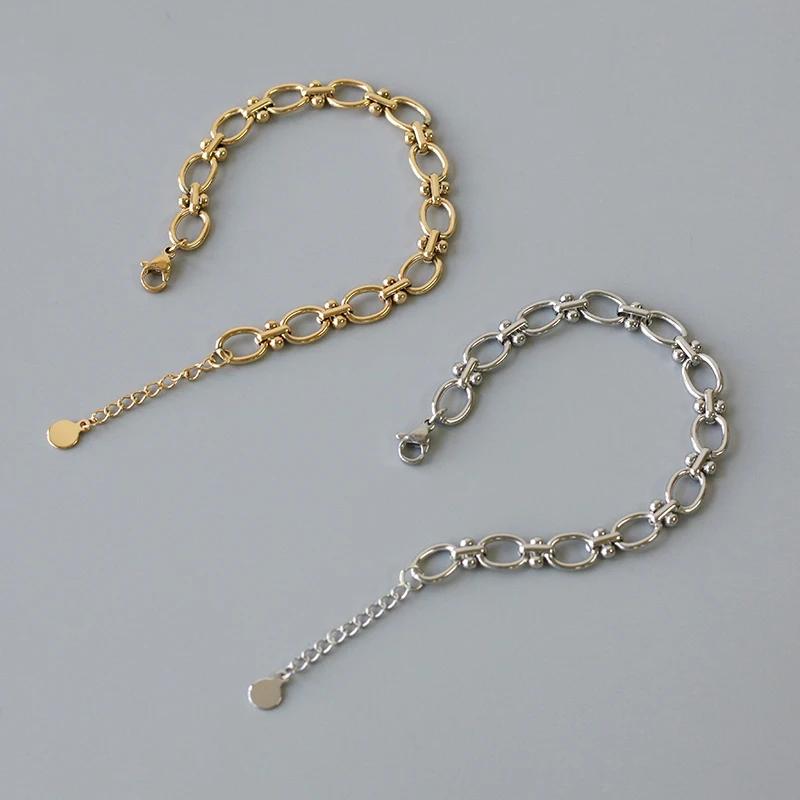 

Latest High Quality 18k Gold Plated Stainless Steel Simple Geometric Punk Jewelry Cable Oval Link Chain Bracelet For Women