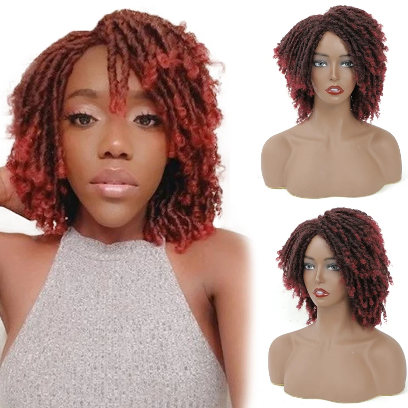 

Soft Short 613 Synthetic Wigs For Black Women 14"Inch High Temperature Fiber Dreadlock Ombre Burg Crochet Locs Braid Twist Wigs
