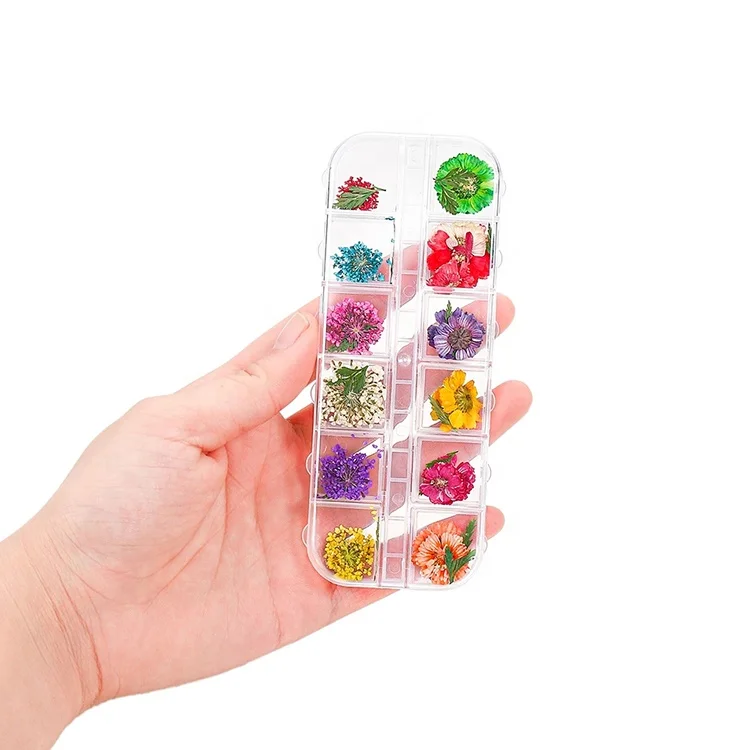 

36Pcs Real Dried Flower Stickers 3D Nail Art Decoration 12 Patterns With Case