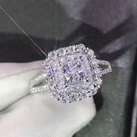 

Trendy Crystal Engagement Claws Design Square Rings For Women White Zircon Cubic Elegant rings Female Wedding Jewelry