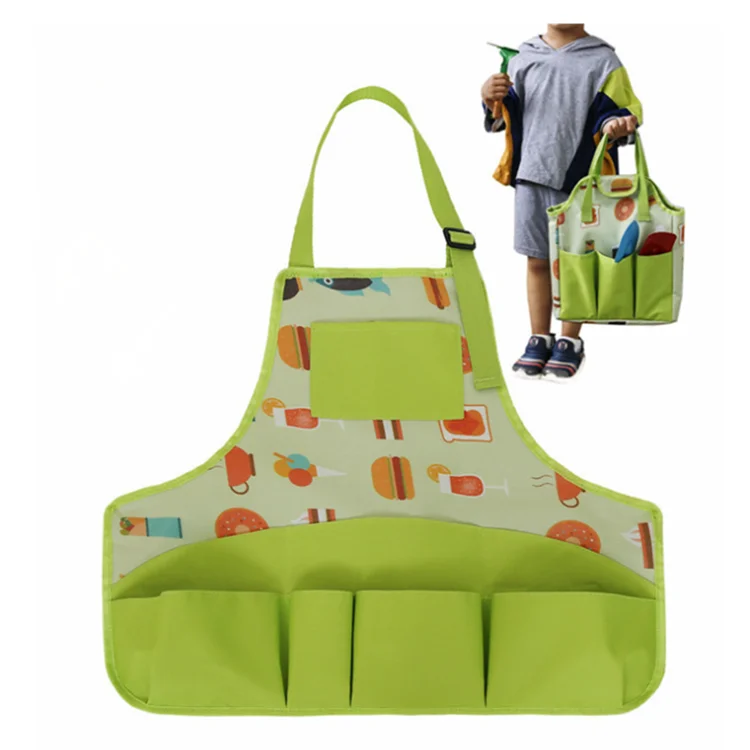 

Colorful Large Capacity Outdoor Kid Apron Garden Bag As a Set, Green