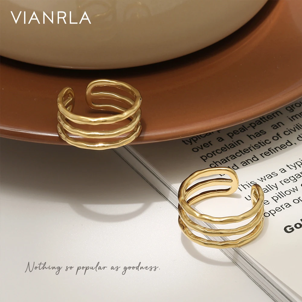 

VIANRLA Stainless Steel Hollowed Multi-Layer Open Ring Minimalist 18K Gold PVD Plated Women Jewelry Gift Drop Shipping
