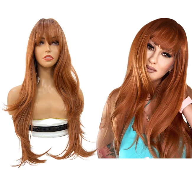 

BVR Wholesale Long Straight Heat Resistant Brown Color Long Synthetic Hair Wigs for Black Women