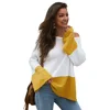 Fall Clothing For Women Slash Neck Tops Sweater Pullovers Contrast Color Patchwork Long Sleeve Loose Knit Sweater