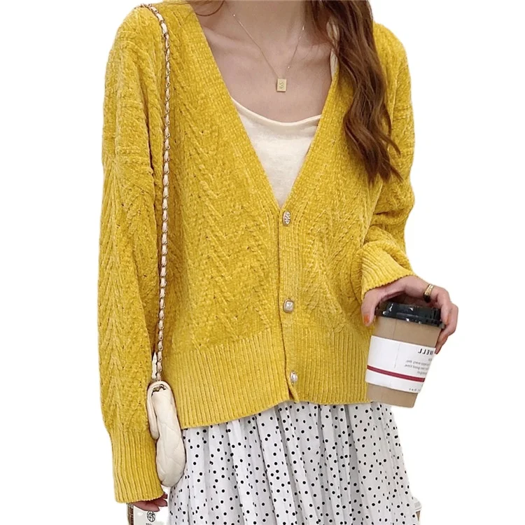 

Simple sweater coat women's loose short solid color knit Korean all-match cardigan