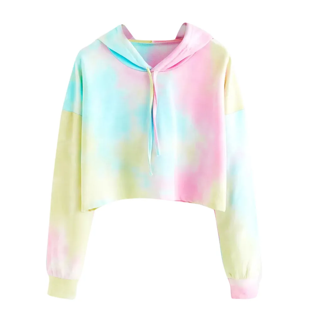 

spring 2022 top selling pullover hoodie colorful tie dye crop top shirt for womens