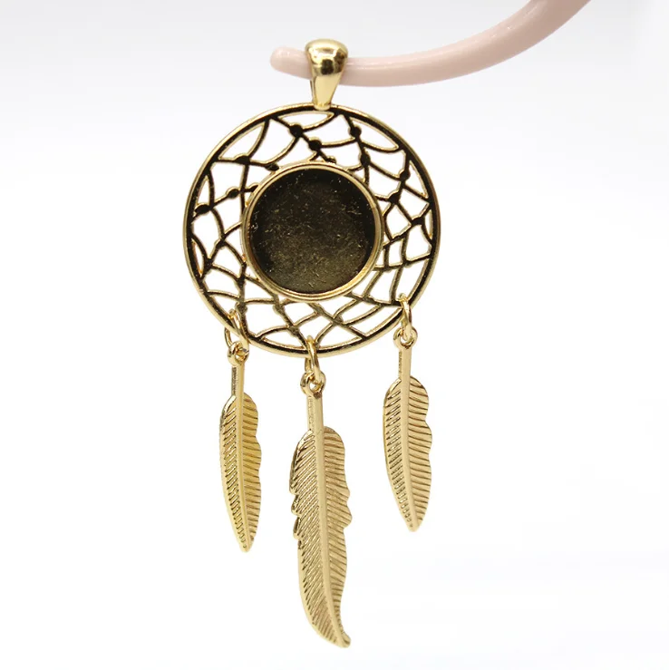 

Good Quality Antique Dream Catcher Feather Base Setting Tray Bezel Pendant Charm Finding/fit 14mm Cabochon/Cameo., Picture