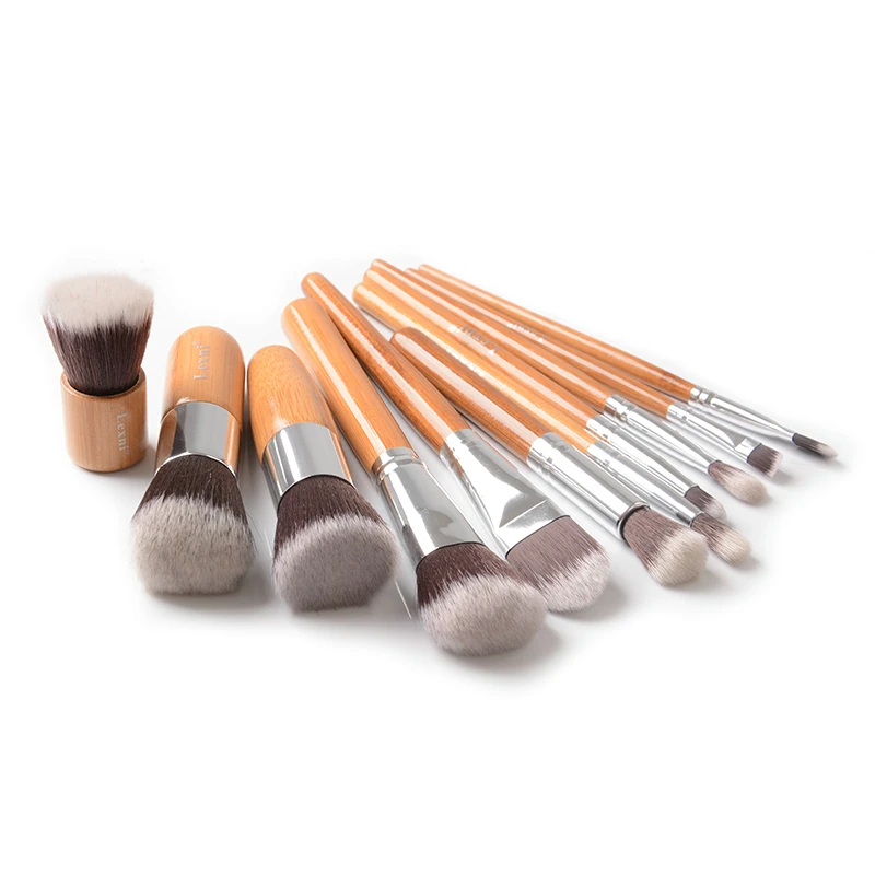 

Private label bamboo 11pcs vegan makeup brush set wholesale custom make up brushes professional, Wooden