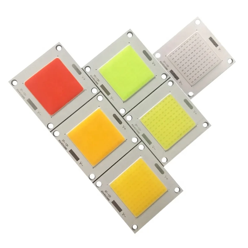 

4040mm 12V 50W square COB LED chip 20-130LM/W White RGBA for DC customized