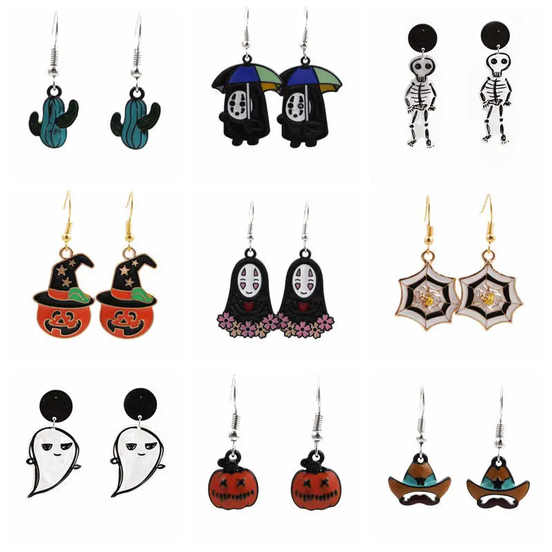 

Cartoon Graffiti Pumpkin Spider Web Ghost Skeleton Drop Earrings Halloween Jewelry Earrings Festival Accessories for Women Girls, Multicolor
