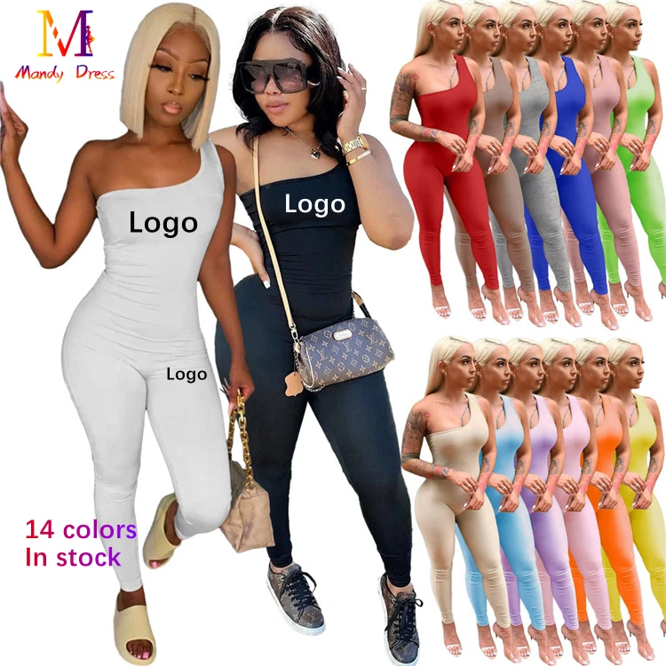 

2022 Sexy Ladies Bodycon Rompers One Shoulder Sleeveless Nightclub Wear Summer Women One Piece Jumpsuits