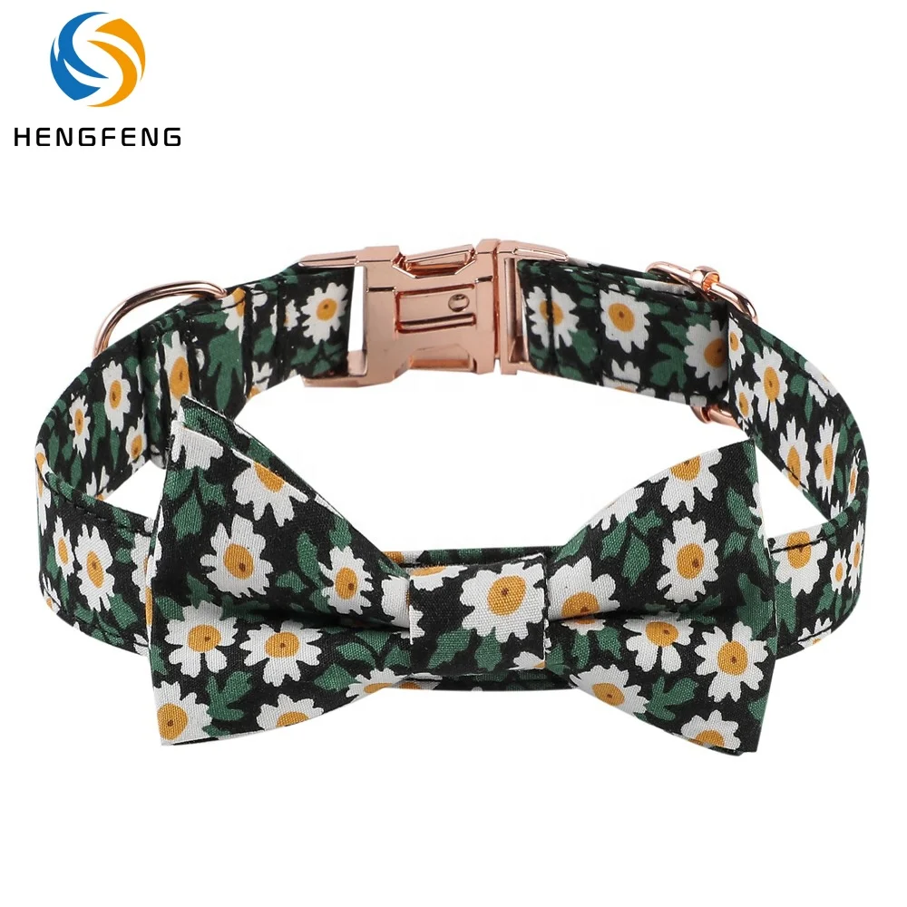 

Hot Selling Printed floral Design Pet Cat Accessories Collar Rose Gold Metal Breakaway With Bowtie Dog Cat Collars, Picture shows or custom color