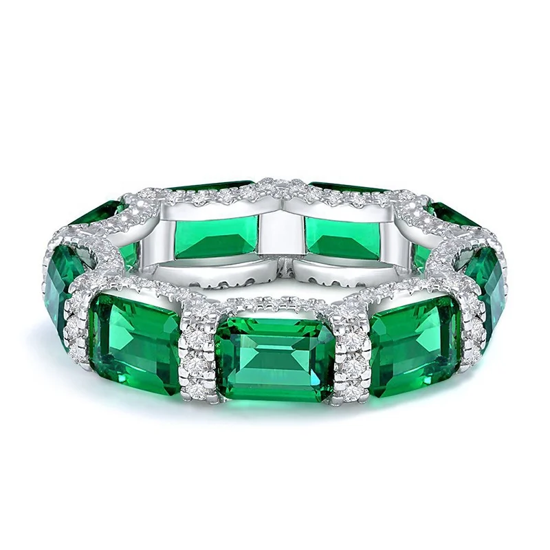 

Green Emerald Gemstone Color Wedding Rings emerald Cut ring 925 Sterling Silver Women Man Jewelry Engagement Rings