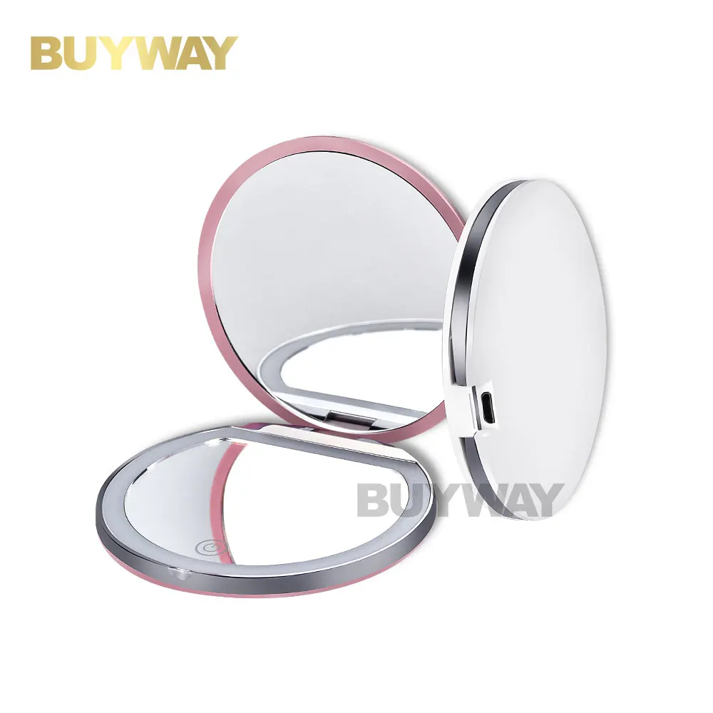 

USB Charging 1X/3X Magnification LED Compact Portable Mirror For Travel Makeup, Pink, white