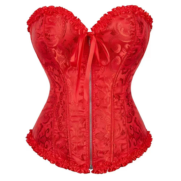 Front Zip Crocheted Overbust Corset Lingerie Women Pleated Eco-Friendly Anti-Bacterial Waist Bustier Top