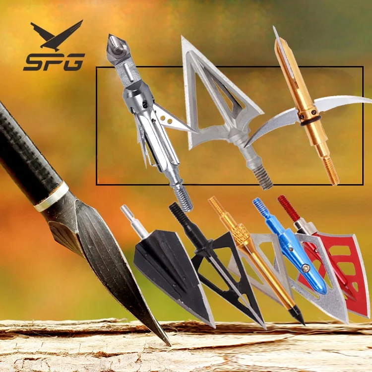 

SPG Custom Traditional Broadhead Mechanical 2 Blade Crossbow 100 Grain Hunting Archery Arrow Broadheads, Black/red/blue/customed