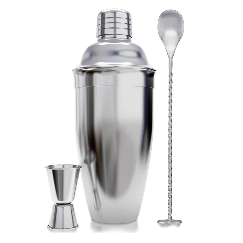 

24oz Cocktail Shaker Bar Set with Accessories Stainless Steel Bartender Double Wall Wine Whiskey Decanter Cocktail Shakers Sets, Sliver