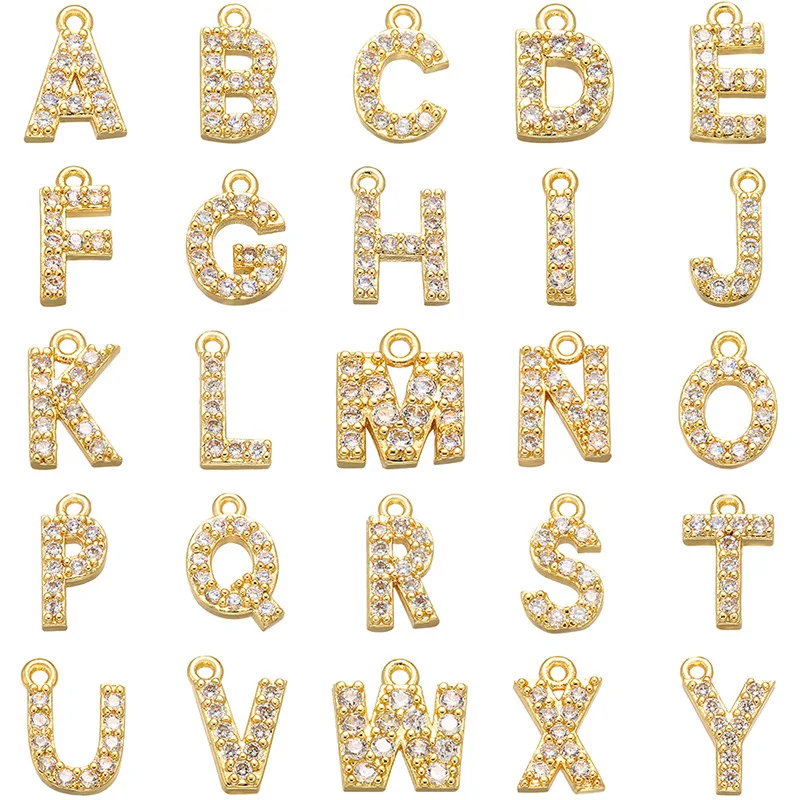 

Small micro-inlaid all 26 alphabet letters charms pendant accessories English lettering pendant 26 lettering pendant bracelet, Gold