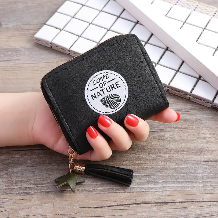

Designer Tassel Women Wallet Credit Cards Leather Material Ladies Short Mini Wallets And Purses, Customized