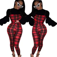 

B61405A Hot sales in Europe and the United States red plaid strapless popular jumpsuit