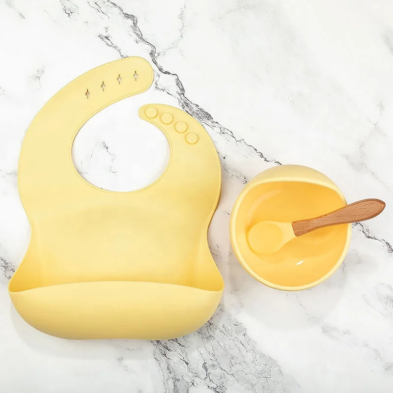 

Custom Feeding Baby Bibs Bowl Set Silicone Easy Clean Soft Washable Food Grade Silicone Bib, Customized color