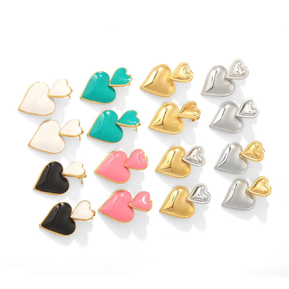 

Ins Fashion Multi Colors Heart Earring Tarnish Free Stainless Steel Enamel Heart Earrings For Women