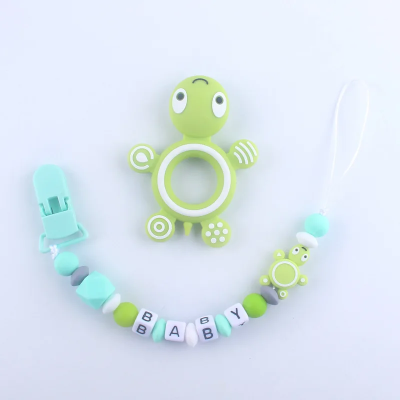 

Turtle Baby Pacifier Dummy Chain Clip Silicone Beads Infant Chewable Non-Toxic Teether Nipple Holder Shower Gift