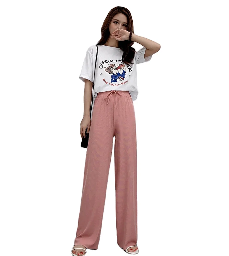 

Women's wide-leg pants summer new style Korean style high waist loose thin nine-point pants drape straight casual pants women