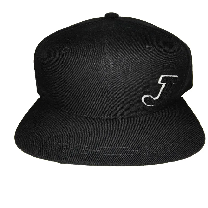 Custom Black Wool 6 Panel Flat Brim Snapback Cap Sport Hip Hop Cap Hat ...