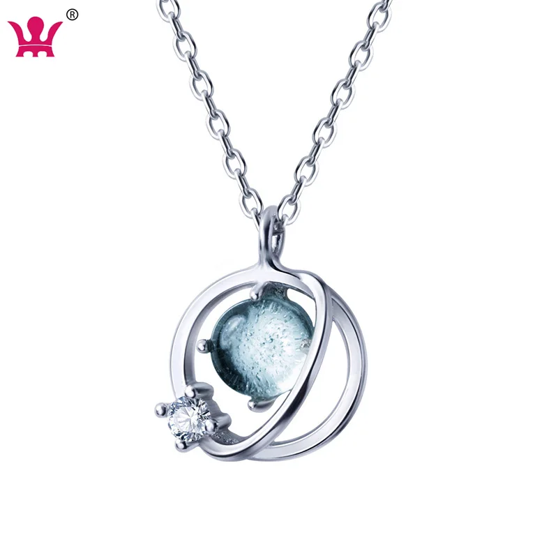 

S925 Silver Aurora Necklace Sweet Circle Planet Short Clavicle Chain Jewellery Gifts for Women s925 Silver Necklace, Silver plated