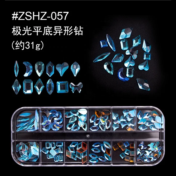 

3d Shape Nail Art Flat Bottom Shaped Diamond Rhinestones Crystal Stones Private Label Customized 3D Jewelry Accessory Box, Multi color