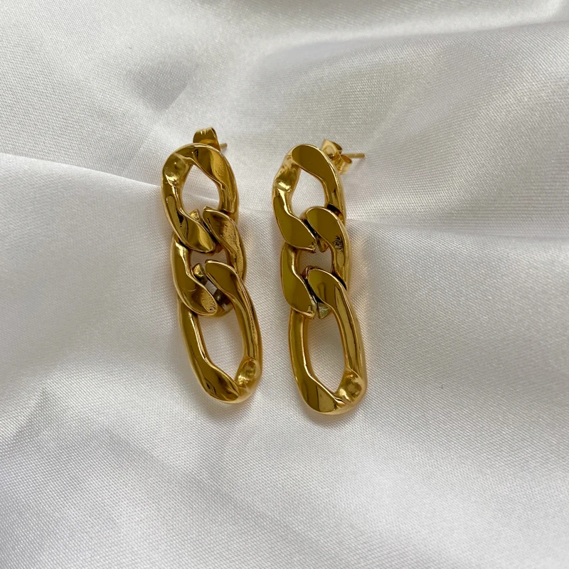 

New Trendy Earring 18K PVD Gold Plated Cuban Chain Earring Stainless Steel Earrings Trendy Jewelry