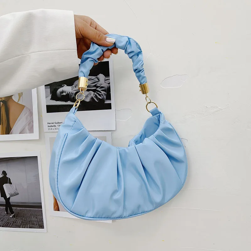 

L084 latest ladies foreign style pleated daily handbags designs women leisure candy color underarm cloud bags, White, purple, khaki, green, blue, black, orange, pink
