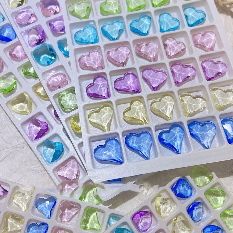 

Paso Sico 10pcs/bag Transparent Summer Sweet Heart DIY 3D Nail Art Designs Glass Nail Rhinestone for Finger Decoration