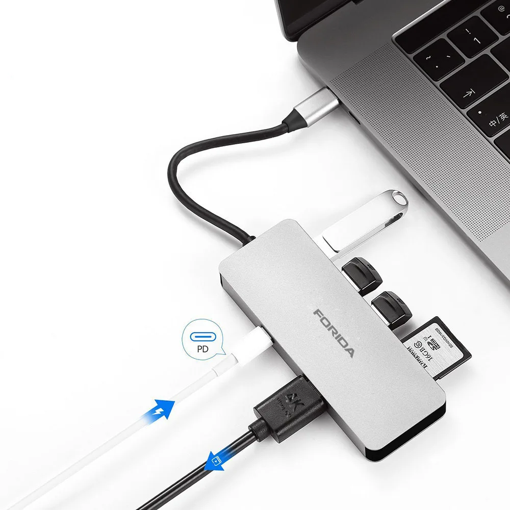 

7-in-1 USB C Hub Adapter with 4K and 100W Power Delivery, Silver, space grey