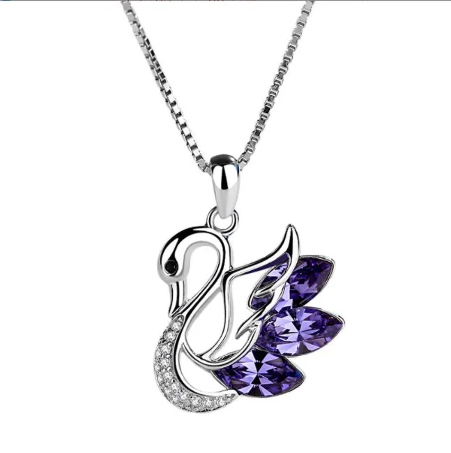 

Diamond zircon crystal baguette necklace rhinestone swan necklace for girls, As picture shows