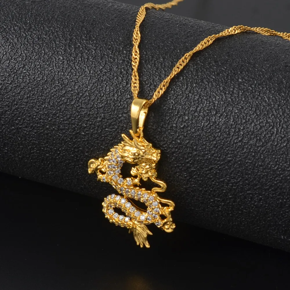 

Cz Dragon Pendant Necklace For Women Men Gold Color Jewellery Cubic Zirconia Mascot Ornaments Lucky Symbol Gifts