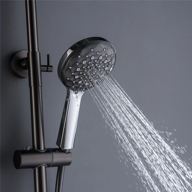 HIDEEP Wall Mounted Bathroom Bath Gray Shower Mixer Set Thermostatic Rain Shower Faucet