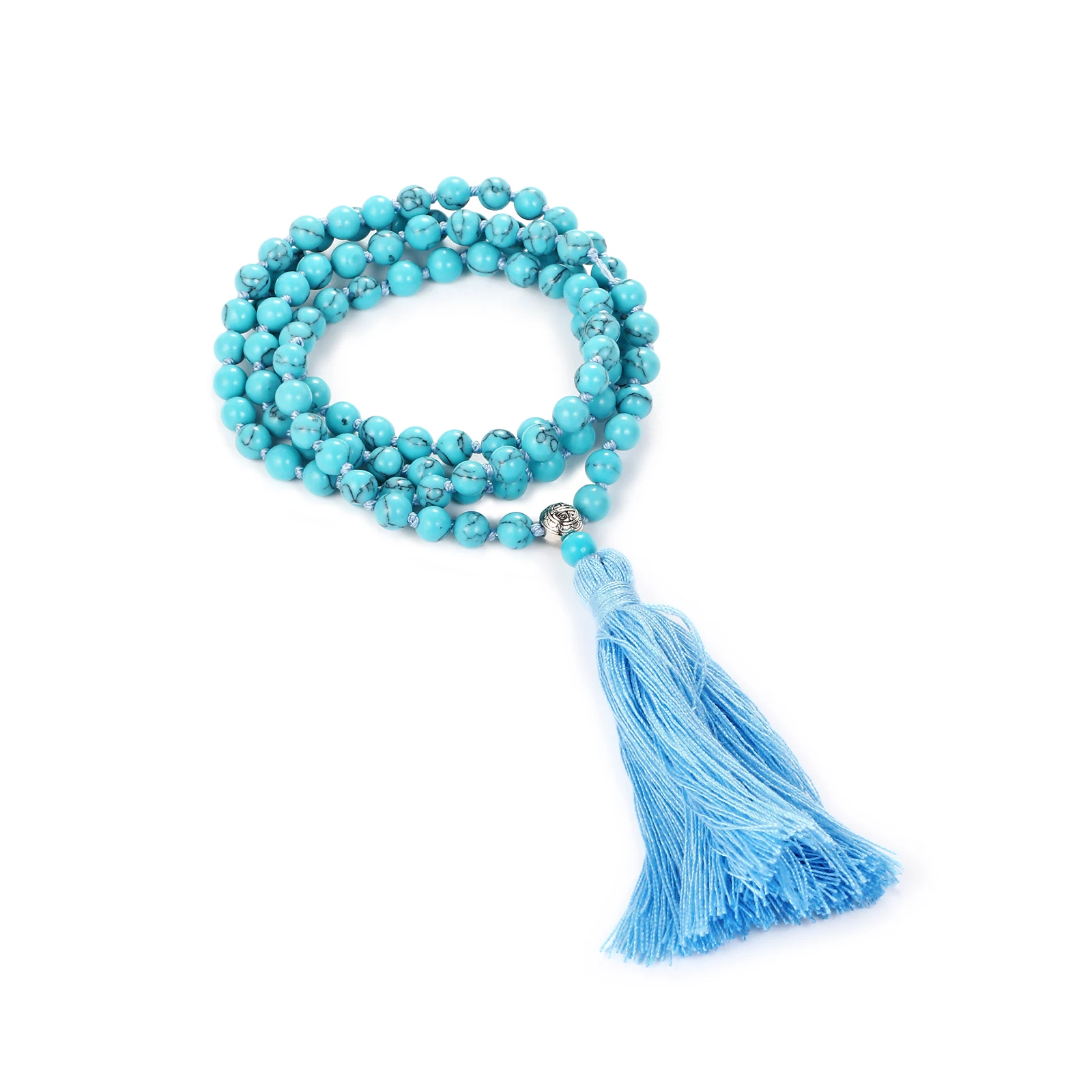 

Yoga Meditation 108 Tibetan Natural Turquoise Prayer Buddhist Mala Beads Warp Bracelet, White/black/green
