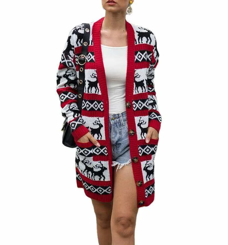 

women plus-size ugly christmas sweater mid-length style cardigan, 4 colors