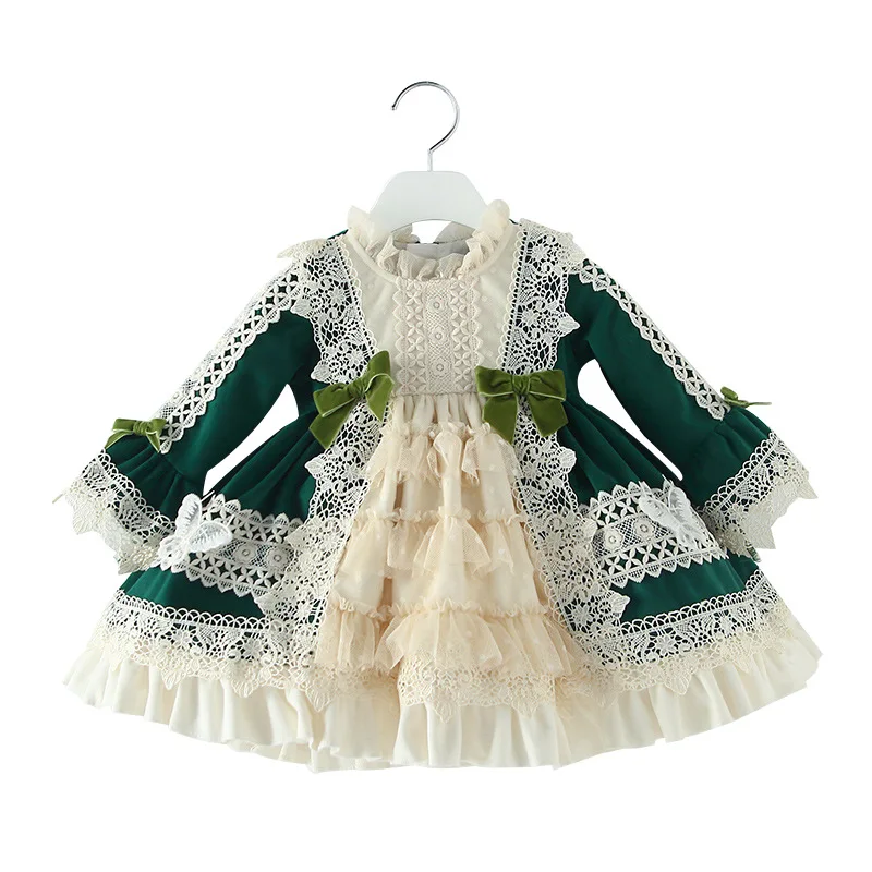 

ZY8021 kids winter fall clothing baby girls Spanish dresses lace princess party fashion wholesale children clothes