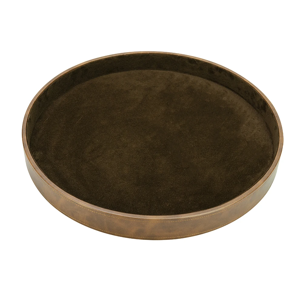 

Brown PU Leather Serving Tray Kitchen Food Tray Large Wooden Bathroom Serving Platters Tray Great for Dinner Breakfast