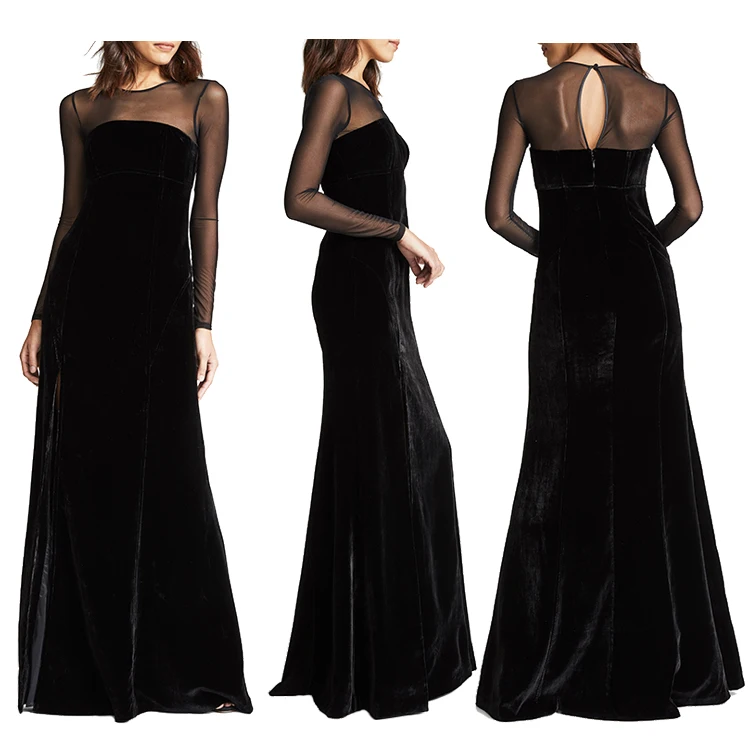 black velvet gown long sleeve